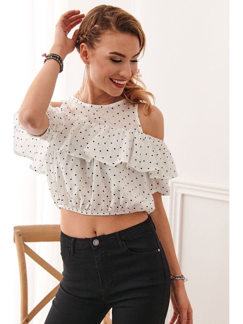 Cream short blouse with polka dots 21521 - Online store - Boutique